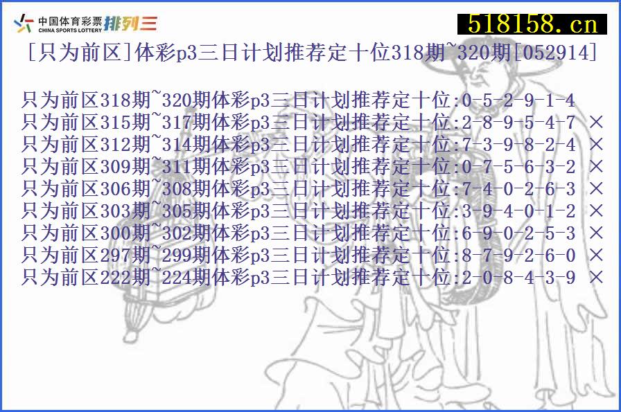 [只为前区]体彩p3三日计划推荐定十位318期~320期[052914]