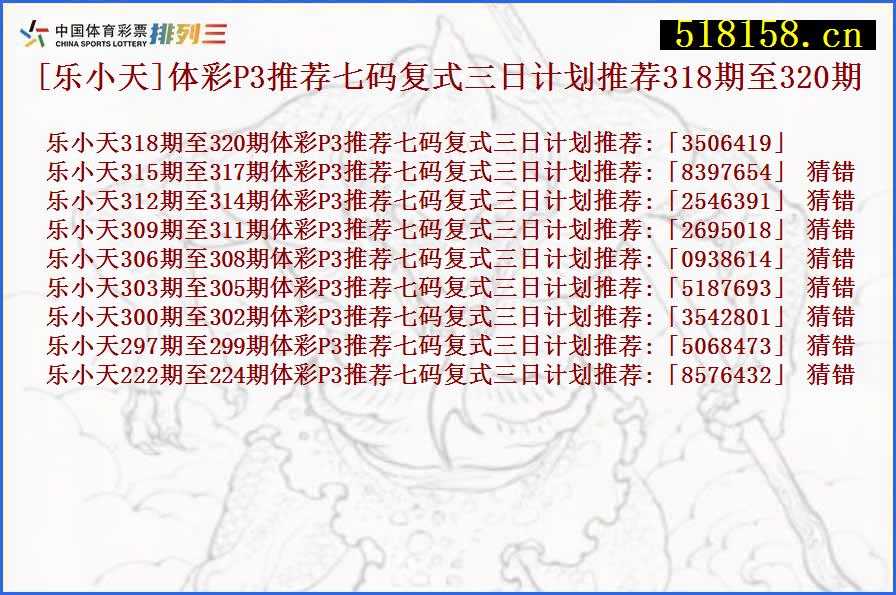 [乐小天]体彩P3推荐七码复式三日计划推荐318期至320期