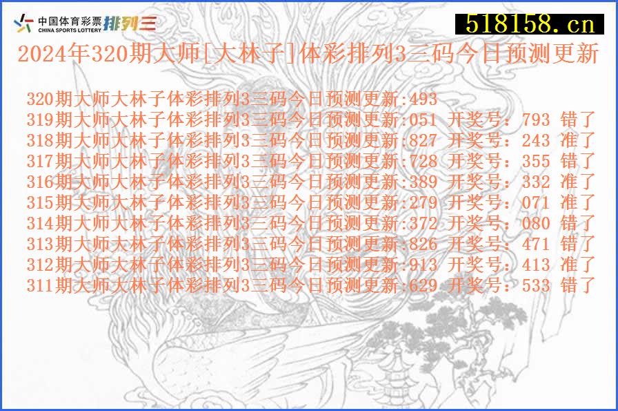 2024年320期大师[大林子]体彩排列3三码今日预测更新