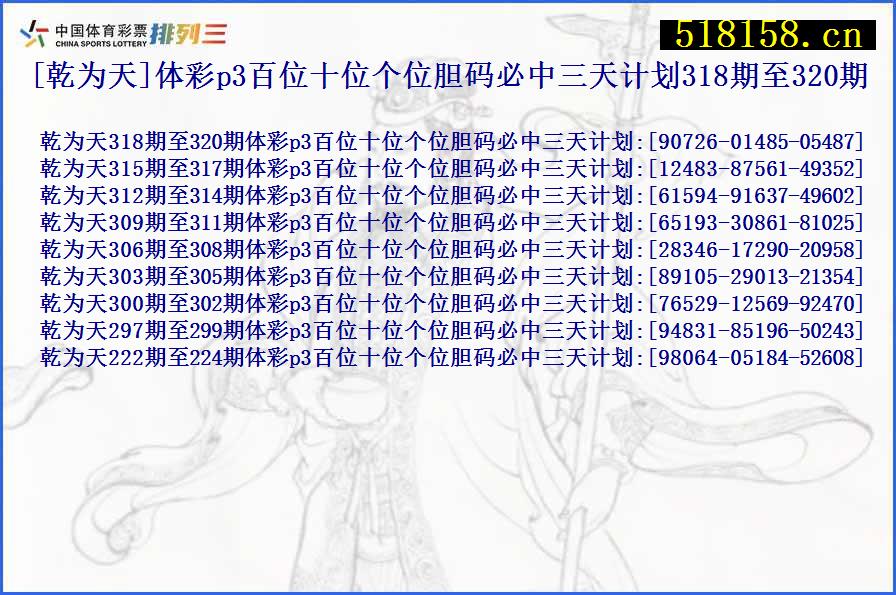 [乾为天]体彩p3百位十位个位胆码必中三天计划318期至320期