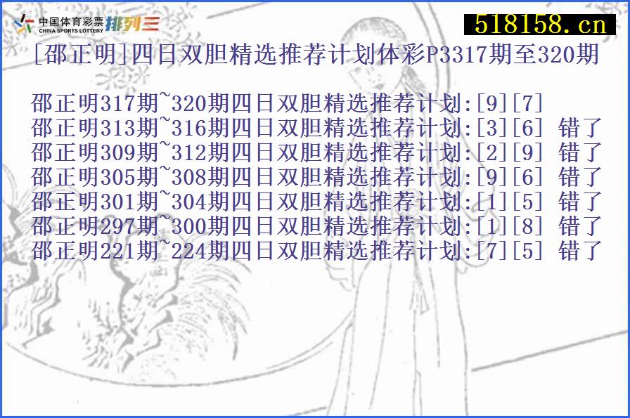 [邵正明]四日双胆精选推荐计划体彩P3317期至320期