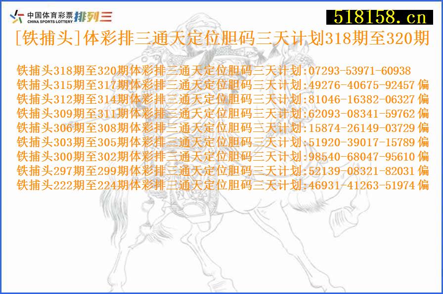 [铁捕头]体彩排三通天定位胆码三天计划318期至320期