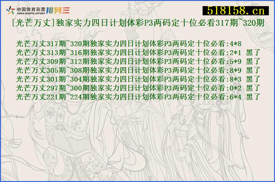 [光芒万丈]独家实力四日计划体彩P3两码定十位必看317期~320期