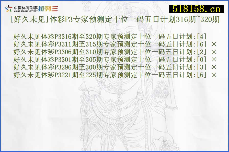 [好久未见]体彩P3专家预测定十位一码五日计划316期~320期