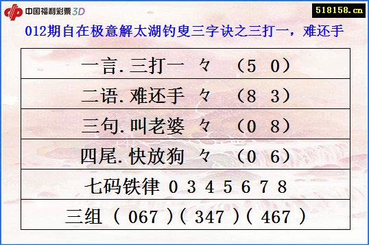 012期自在极意解太湖钓叟三字诀之三打一，难还手