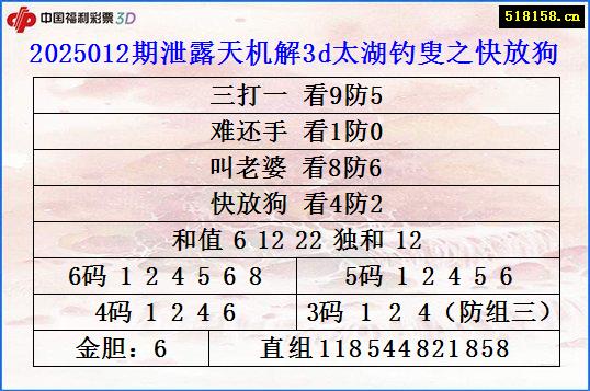 2025012期泄露天机解3d太湖钓叟之快放狗