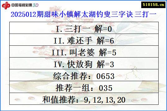 2025012期甜味小镇解太湖钓叟三字诀 三打一