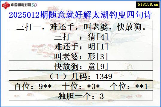 2025012期随意就好解太湖钓叟四句诗