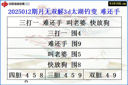 2025012期月无双解3d太湖钓叟 难还手