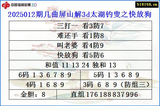 2025012期几曲屏山解3d太湖钓叟之快放狗