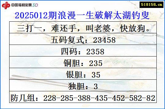 2025012期浪漫一生破解太湖钓叟