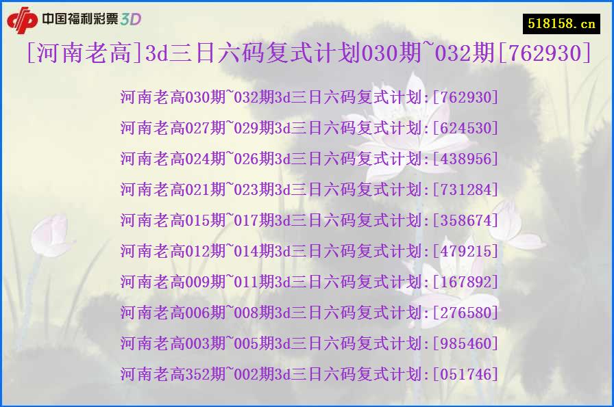 [河南老高]3d三日六码复式计划030期~032期[762930]