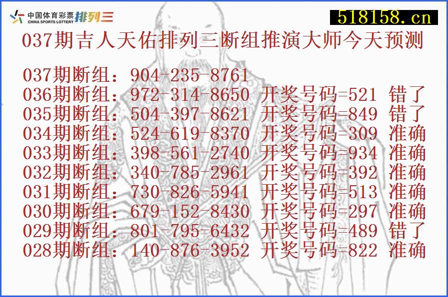 037期吉人天佑排列三断组推演大师今天预测