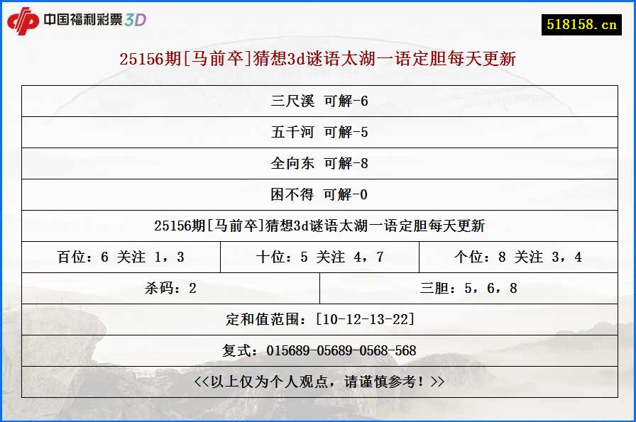 25156期[马前卒]猜想3d谜语太湖一语定胆每天更新