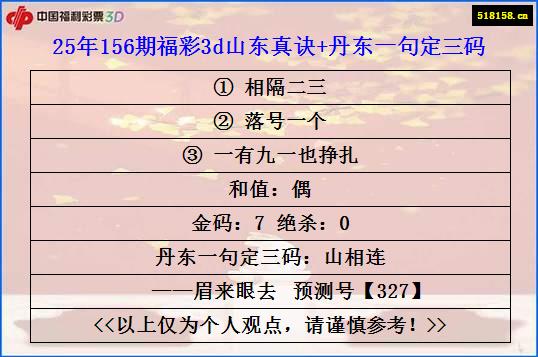 25年156期福彩3d山东真诀+丹东一句定三码