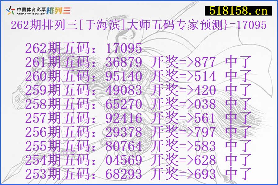262期排列三[于海滨]大师五码专家预测}=17095