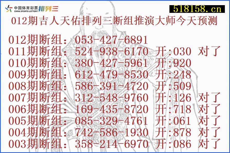 012期吉人天佑排列三断组推演大师今天预测