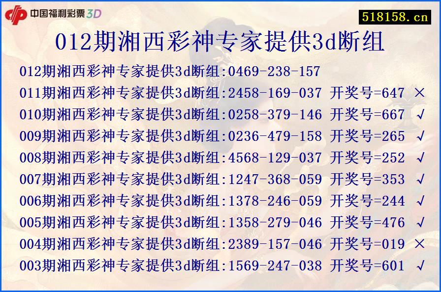 012期湘西彩神专家提供3d断组