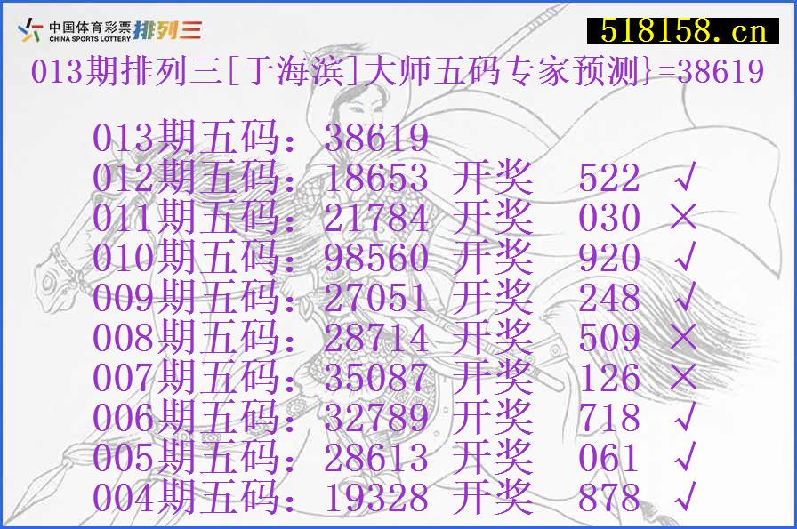 013期排列三[于海滨]大师五码专家预测}=38619