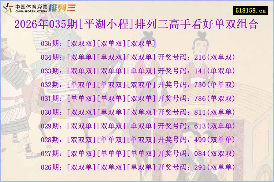 2026年035期[平湖小程]排列三高手看好单双组合