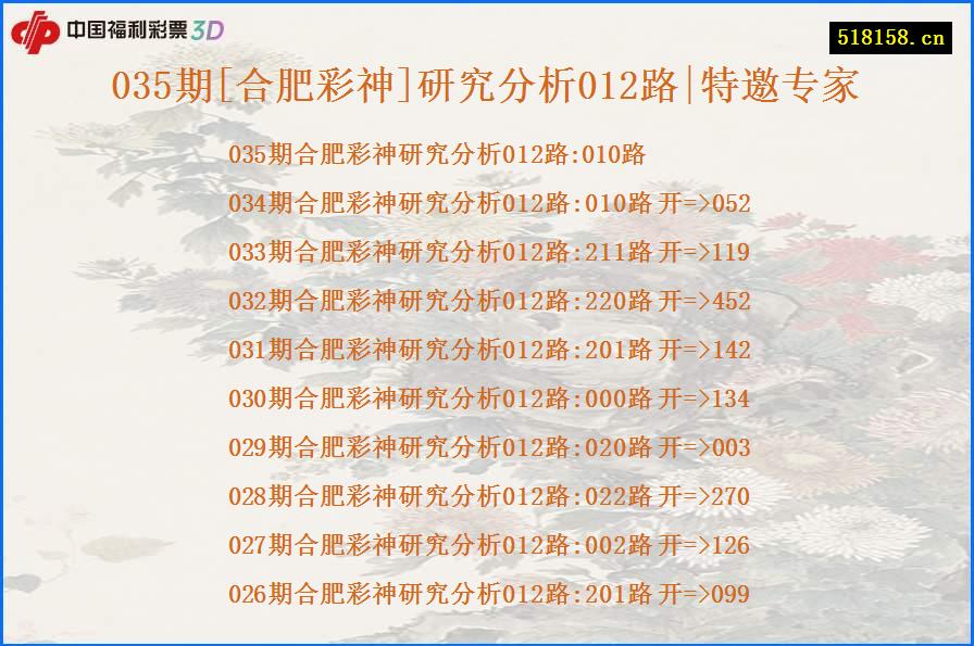 035期[合肥彩神]研究分析012路|特邀专家