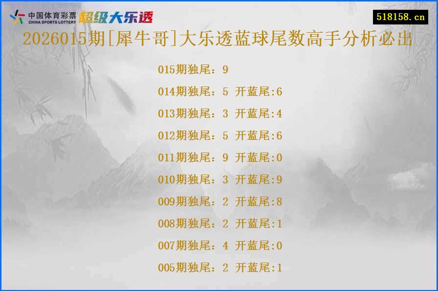 2026015期[犀牛哥]大乐透蓝球尾数高手分析必出