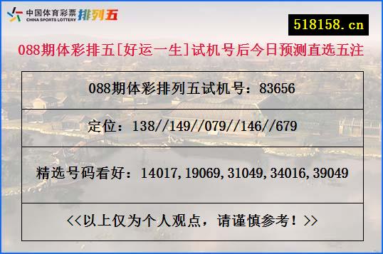 088期体彩排五[好运一生]试机号后今日预测直选五注