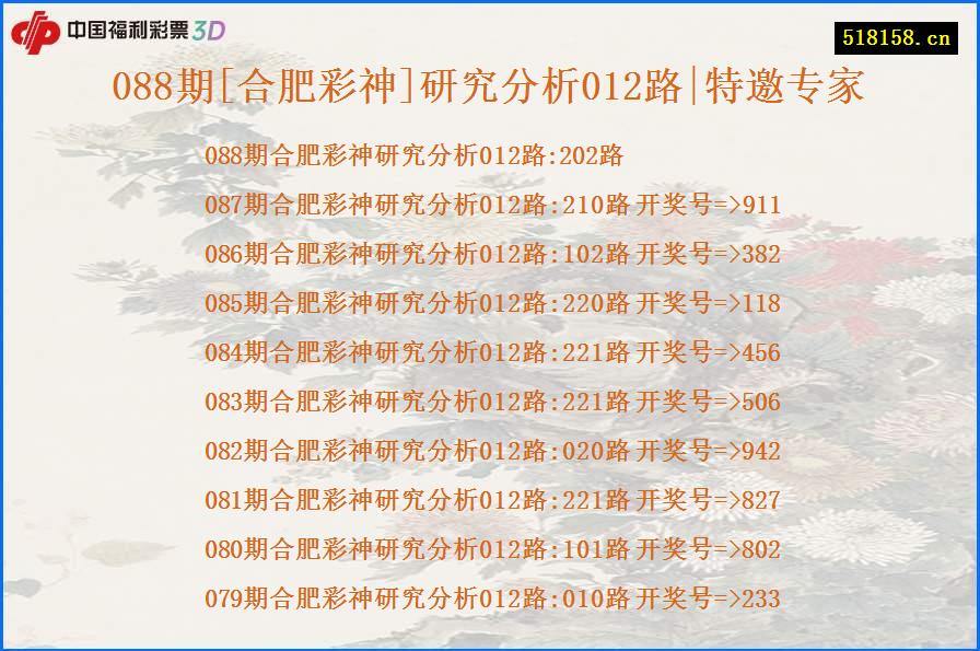 088期[合肥彩神]研究分析012路|特邀专家