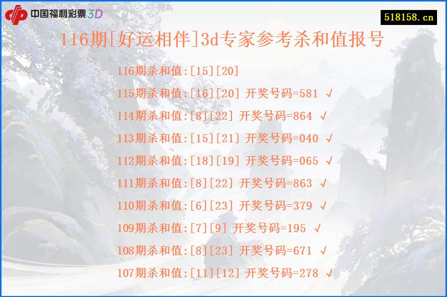 116期[好运相伴]3d专家参考杀和值报号