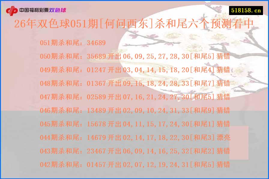 26年双色球051期[何问西东]杀和尾六个预测看中