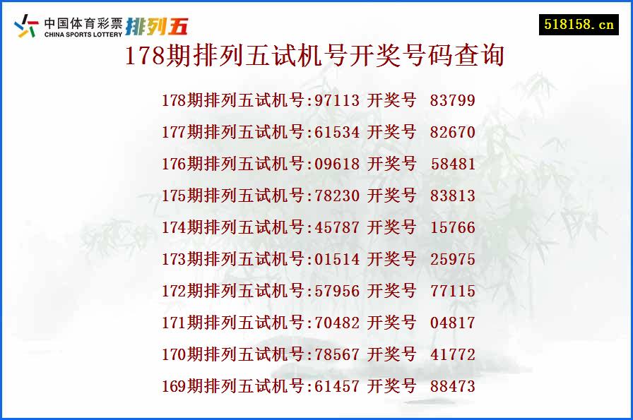 178期排列五试机号开奖号码查询