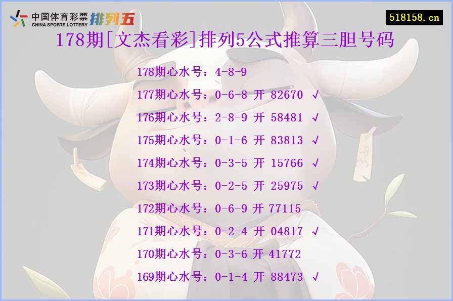 178期[文杰看彩]排列5公式推算三胆号码