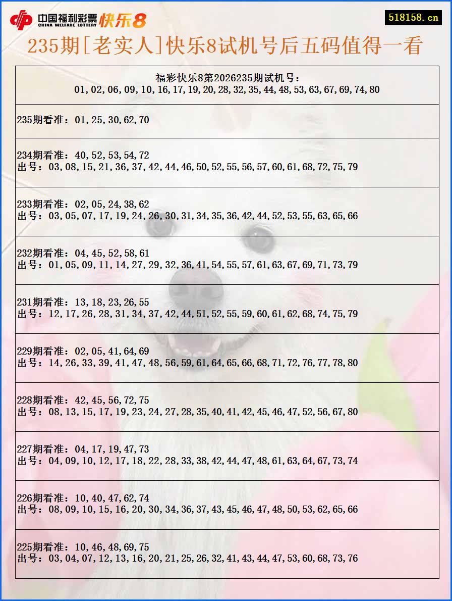 235期[老实人]快乐8试机号后五码值得一看