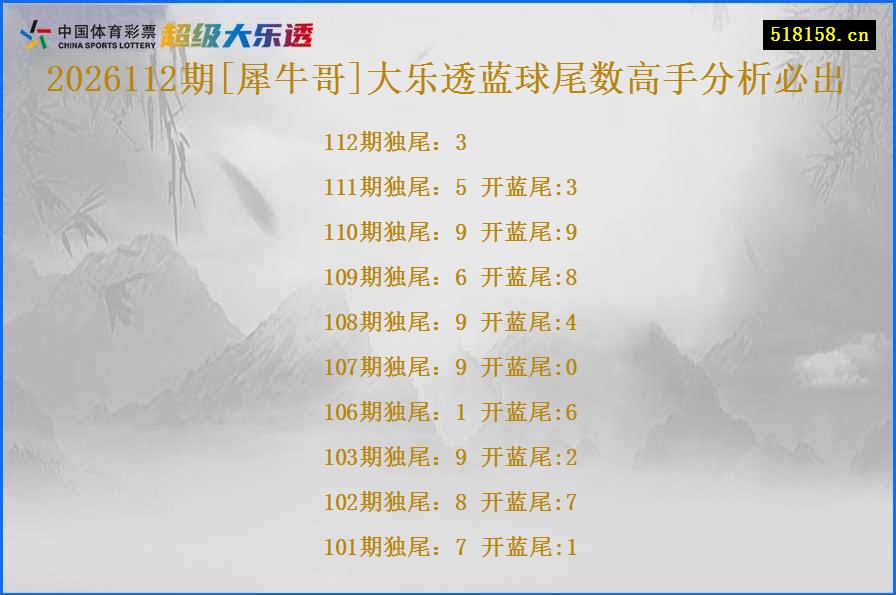 2026112期[犀牛哥]大乐透蓝球尾数高手分析必出