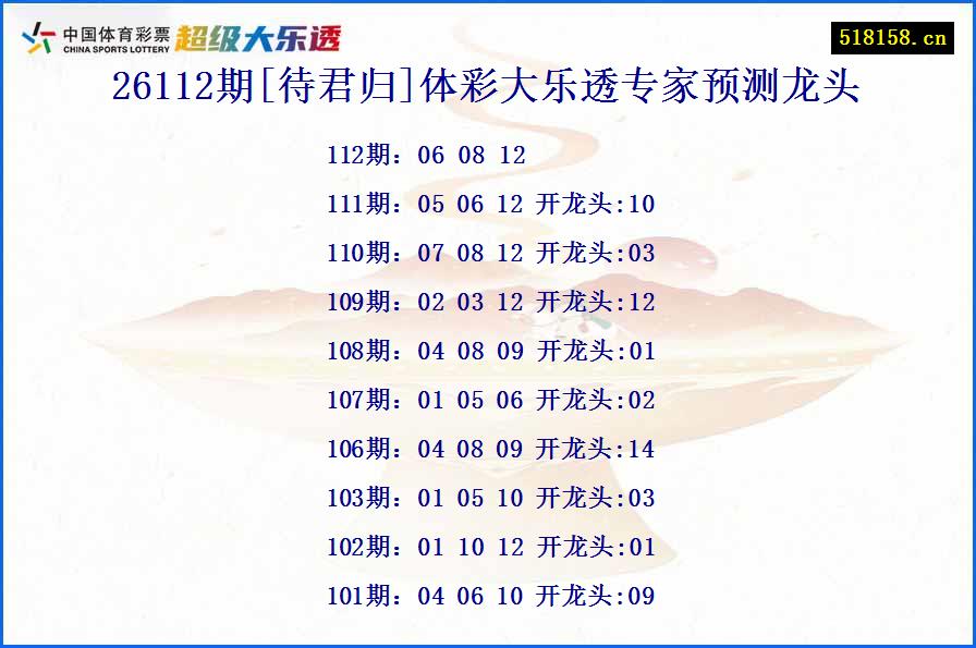 26112期[待君归]体彩大乐透专家预测龙头