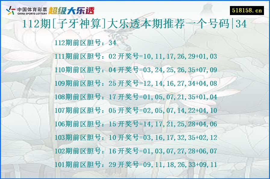 112期[子牙神算]大乐透本期推荐一个号码|34