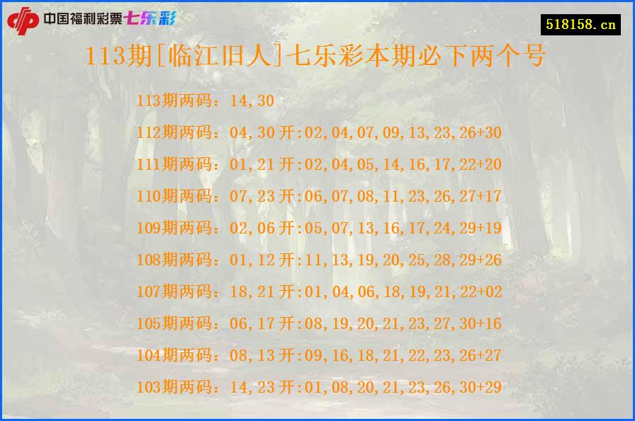 113期[临江旧人]七乐彩本期必下两个号