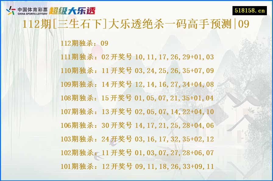 112期[三生石下]大乐透绝杀一码高手预测|09