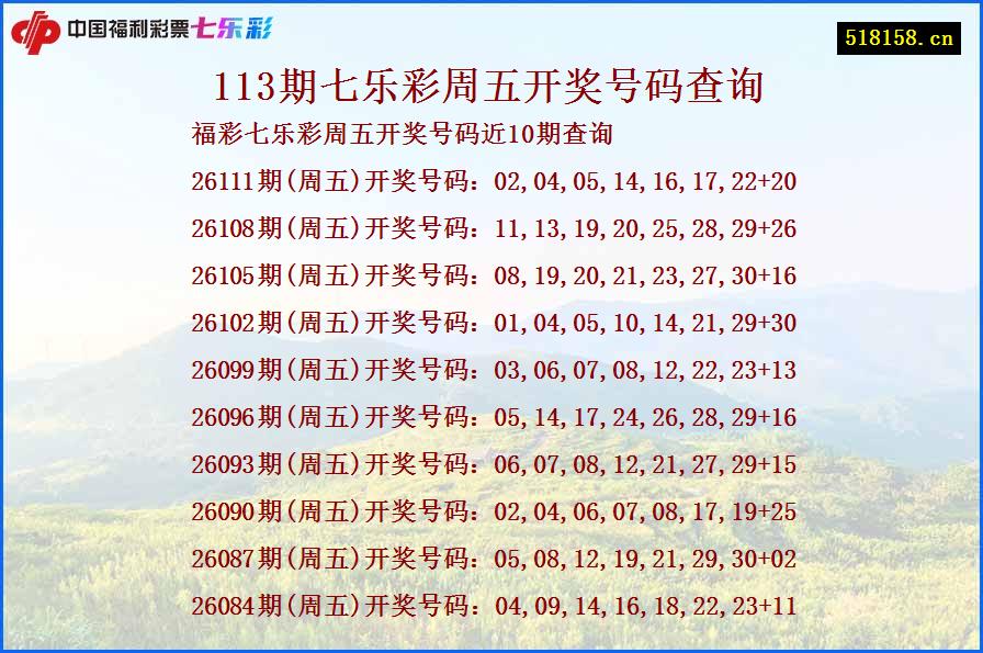 113期七乐彩周五开奖号码查询